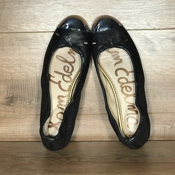 Sam Edelman Black Ballet Flats Womens 7.5 M Chrome Cap Toe Slip‎ On Casual - Picture 11 of 14